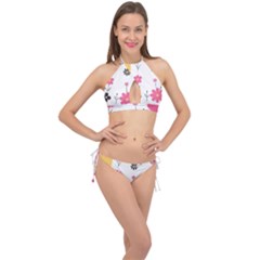  Minimalist Pattern With Simple Lines,flower And Shapes, Creating A Clean And Modern Cross Front Halter Bikini Set