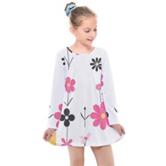  Minimalist Pattern With Simple Lines,flower And Shapes, Creating A Clean And Modern Kids  Long Sleeve Dress by myclothy