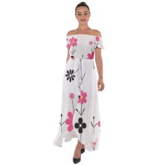  Minimalist Pattern With Simple Lines,flower And Shapes, Creating A Clean And Modern Off Shoulder Open Front Chiffon Dress by myclothy