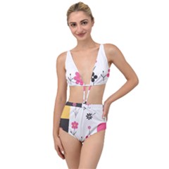  Minimalist Pattern With Simple Lines,flower And Shapes, Creating A Clean And Modern Tied Up Two Piece Swimsuit