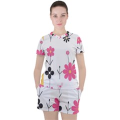  Minimalist Pattern With Simple Lines,flower And Shapes, Creating A Clean And Modern Women s T-shirt And Shorts Set