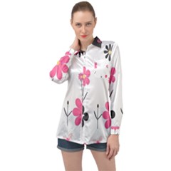  Minimalist Pattern With Simple Lines,flower And Shapes, Creating A Clean And Modern Long Sleeve Satin Shirt