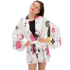  Minimalist Pattern With Simple Lines,flower And Shapes, Creating A Clean And Modern Long Sleeve Kimono