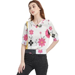  Minimalist Pattern With Simple Lines,flower And Shapes, Creating A Clean And Modern Quarter Sleeve Blouse