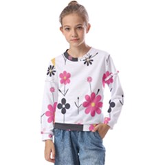  Minimalist Pattern With Simple Lines,flower And Shapes, Creating A Clean And Modern Kids  Long Sleeve T-shirt With Frill 