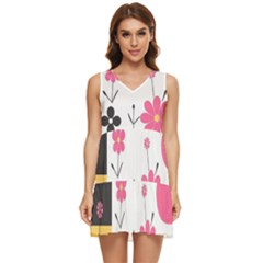  Minimalist Pattern With Simple Lines,flower And Shapes, Creating A Clean And Modern Tiered Sleeveless Mini Dress