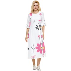  Minimalist Pattern With Simple Lines,flower And Shapes, Creating A Clean And Modern Double Cuff Midi Dress