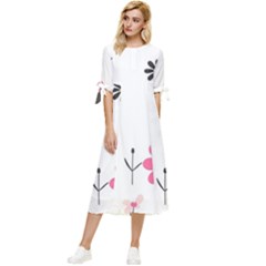  Minimalist Pattern With Simple Lines,flower And Shapes, Creating A Clean And Modern Bow Sleeve Chiffon Midi Dress