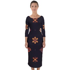 Minimalist Pattern With Simple Lines,flower And Shapes, Creating A Clean And Modern Quarter Sleeve Midi Bodycon Dress