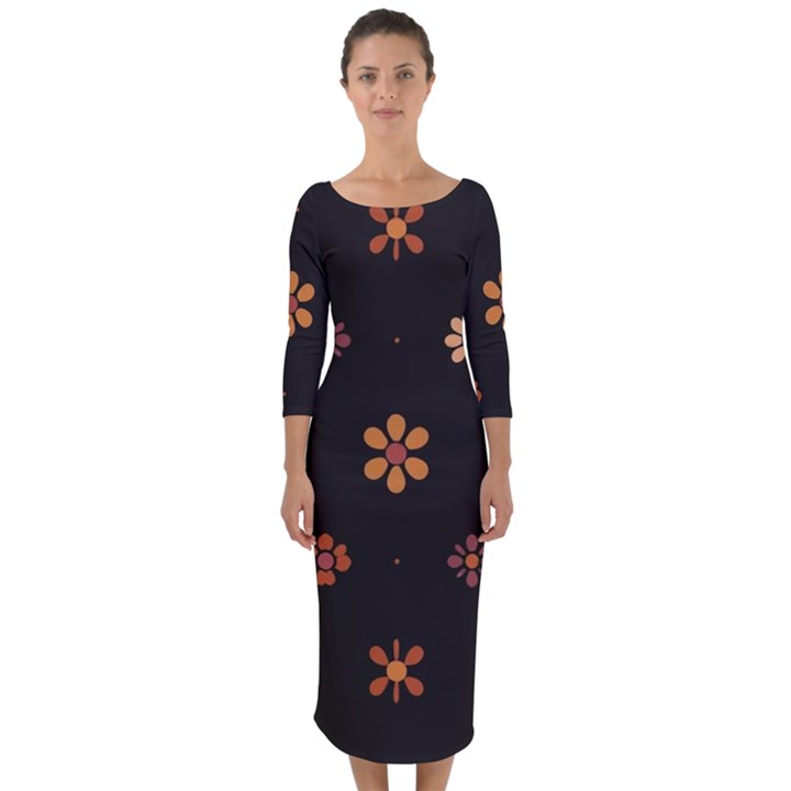 Minimalist Pattern With Simple Lines,flower And Shapes, Creating A Clean And Modern Quarter Sleeve Midi Bodycon Dress