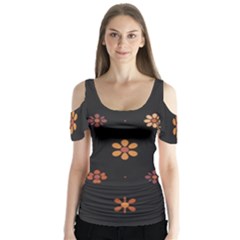 Minimalist Pattern With Simple Lines,flower And Shapes, Creating A Clean And Modern Butterfly Sleeve Cutout T-shirt 