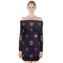 Minimalist Pattern With Simple Lines,flower And Shapes, Creating A Clean And Modern Long Sleeve Off Shoulder Dress