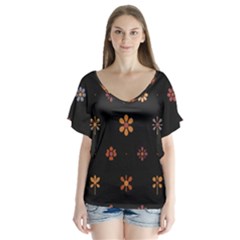 Minimalist Pattern With Simple Lines,flower And Shapes, Creating A Clean And Modern V-neck Flutter Sleeve Top