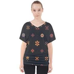 Minimalist Pattern With Simple Lines,flower And Shapes, Creating A Clean And Modern V-neck Dolman Drape Top