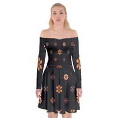 Minimalist Pattern With Simple Lines,flower And Shapes, Creating A Clean And Modern Off Shoulder Skater Dress