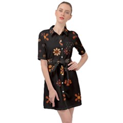 Minimalist Pattern With Simple Lines,flower And Shapes, Creating A Clean And Modern Belted Shirt Dress