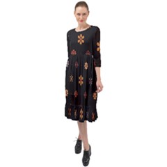 Minimalist Pattern With Simple Lines,flower And Shapes, Creating A Clean And Modern Ruffle End Midi Chiffon Dress