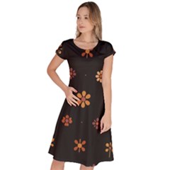 Minimalist Pattern With Simple Lines,flower And Shapes, Creating A Clean And Modern Classic Short Sleeve Dress