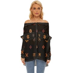 Minimalist Pattern With Simple Lines,flower And Shapes, Creating A Clean And Modern Off Shoulder Chiffon Pocket Shirt