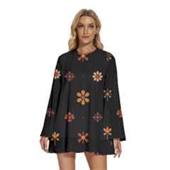 Minimalist Pattern With Simple Lines,flower And Shapes, Creating A Clean And Modern Round Neck Long Sleeve Bohemian Style Chiffon Mini Dress by myclothy