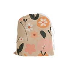 Minimalist Pattern With Simple Lines,flower And Shapes, Creating A Clean And Modern Drawstring Pouch (large)