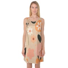 Minimalist Pattern With Simple Lines,flower And Shapes, Creating A Clean And Modern Sleeveless Satin Nightdress