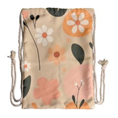 Minimalist Pattern With Simple Lines,flower And Shapes, Creating A Clean And Modern Drawstring Bag (large)