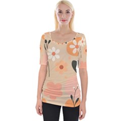 Minimalist Pattern With Simple Lines,flower And Shapes, Creating A Clean And Modern Wide Neckline T-shirt