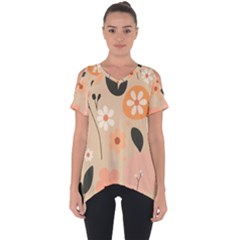 Minimalist Pattern With Simple Lines,flower And Shapes, Creating A Clean And Modern Cut Out Side Drop T-shirt