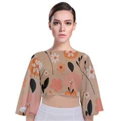 Minimalist Pattern With Simple Lines,flower And Shapes, Creating A Clean And Modern Tie Back Butterfly Sleeve Chiffon Top