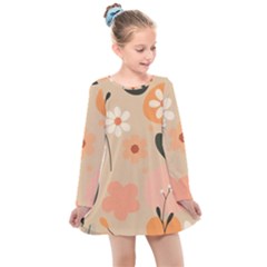 Minimalist Pattern With Simple Lines,flower And Shapes, Creating A Clean And Modern Kids  Long Sleeve Dress by myclothy