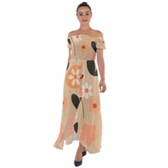 Minimalist Pattern With Simple Lines,flower And Shapes, Creating A Clean And Modern Off Shoulder Open Front Chiffon Dress by myclothy