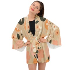 Minimalist Pattern With Simple Lines,flower And Shapes, Creating A Clean And Modern Long Sleeve Kimono