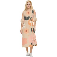 Minimalist Pattern With Simple Lines,flower And Shapes, Creating A Clean And Modern Double Cuff Midi Dress