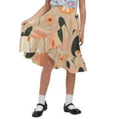 Minimalist Pattern With Simple Lines,flower And Shapes, Creating A Clean And Modern Kids  Ruffle Flared Wrap Midi Skirt by myclothy