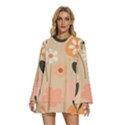 Minimalist Pattern With Simple Lines,flower And Shapes, Creating A Clean And Modern Round Neck Long Sleeve Bohemian Style Chiffon Mini Dress View1