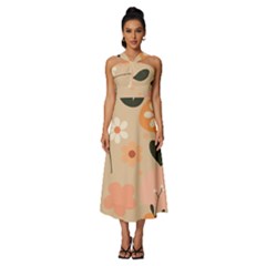 Minimalist Pattern With Simple Lines,flower And Shapes, Creating A Clean And Modern Sleeveless Cross Front Cocktail Midi Chiffon Dress