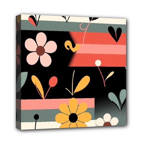  Minimalist Pattern With Simple Lines,flower And Shapes, Creating A Clean And Modern Mini Canvas 8  X 8  (stretched)