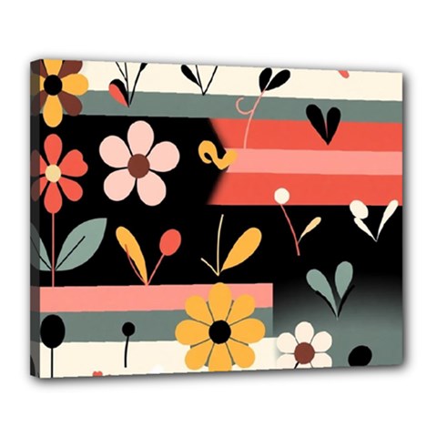  Minimalist Pattern With Simple Lines,flower And Shapes, Creating A Clean And Modern Canvas 20  X 16  (stretched)