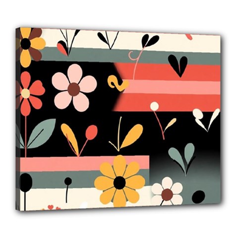  Minimalist Pattern With Simple Lines,flower And Shapes, Creating A Clean And Modern Canvas 24  X 20  (stretched)