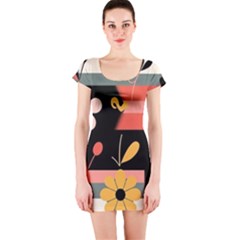  Minimalist Pattern With Simple Lines,flower And Shapes, Creating A Clean And Modern Short Sleeve Bodycon Dress