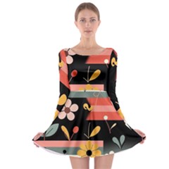  Minimalist Pattern With Simple Lines,flower And Shapes, Creating A Clean And Modern Long Sleeve Skater Dress