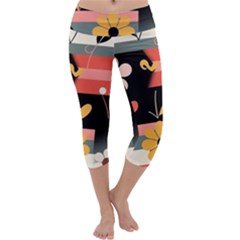  Minimalist Pattern With Simple Lines,flower And Shapes, Creating A Clean And Modern Capri Yoga Leggings by myclothy