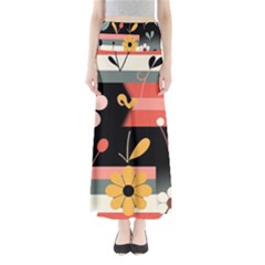  Minimalist Pattern With Simple Lines,flower And Shapes, Creating A Clean And Modern Full Length Maxi Skirt