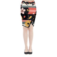  Minimalist Pattern With Simple Lines,flower And Shapes, Creating A Clean And Modern Midi Wrap Pencil Skirt