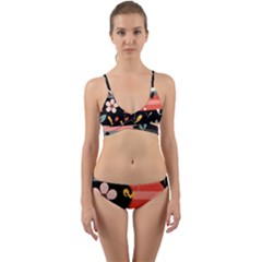  Minimalist Pattern With Simple Lines,flower And Shapes, Creating A Clean And Modern Wrap Around Bikini Set