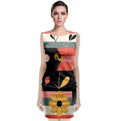  Minimalist Pattern With Simple Lines,flower And Shapes, Creating A Clean And Modern Sleeveless Velvet Midi Dress