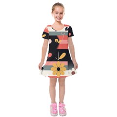  Minimalist Pattern With Simple Lines,flower And Shapes, Creating A Clean And Modern Kids  Short Sleeve Velvet Dress by myclothy