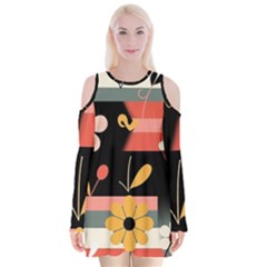  Minimalist Pattern With Simple Lines,flower And Shapes, Creating A Clean And Modern Velvet Long Sleeve Shoulder Cutout Dress