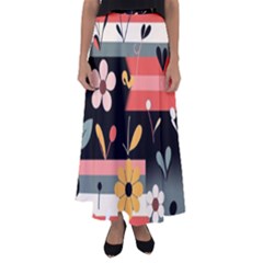  Minimalist Pattern With Simple Lines,flower And Shapes, Creating A Clean And Modern Flared Maxi Skirt